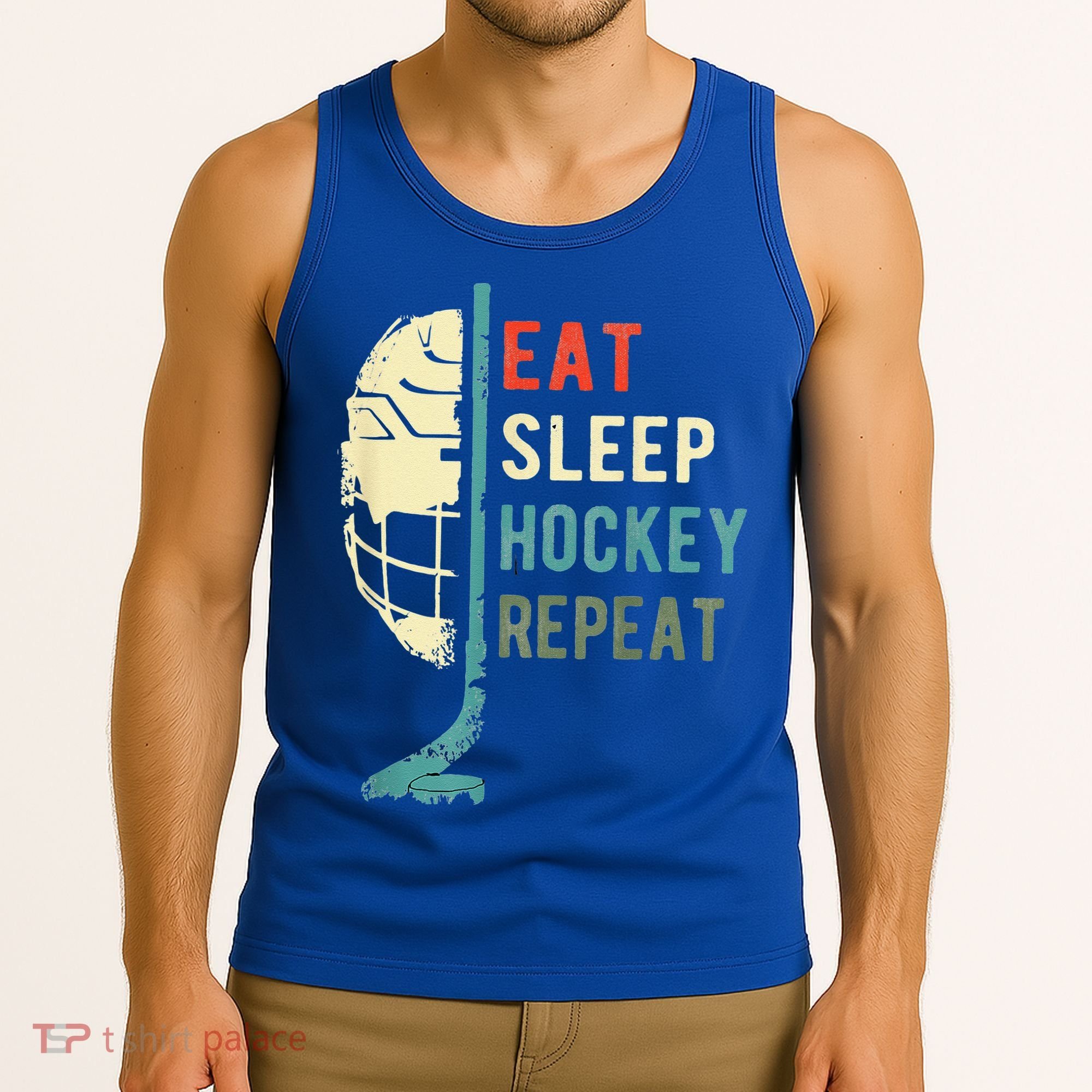 Eat Sleep Hockey Repeat Hockey Retro Ice Hockey Tank Top