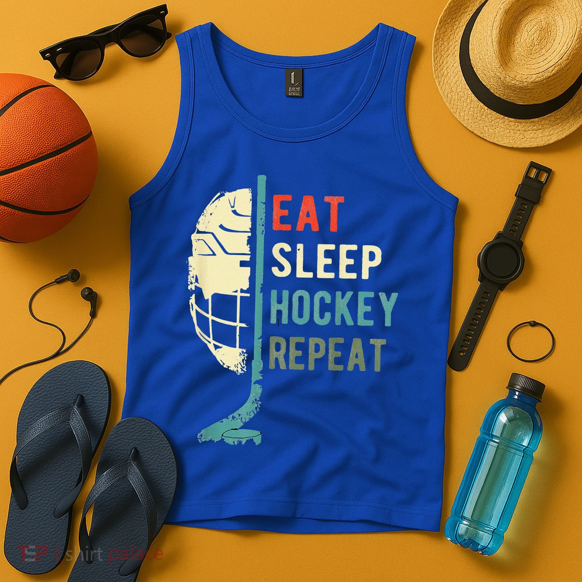 Eat Sleep Hockey Repeat Hockey Retro Ice Hockey Tank Top
