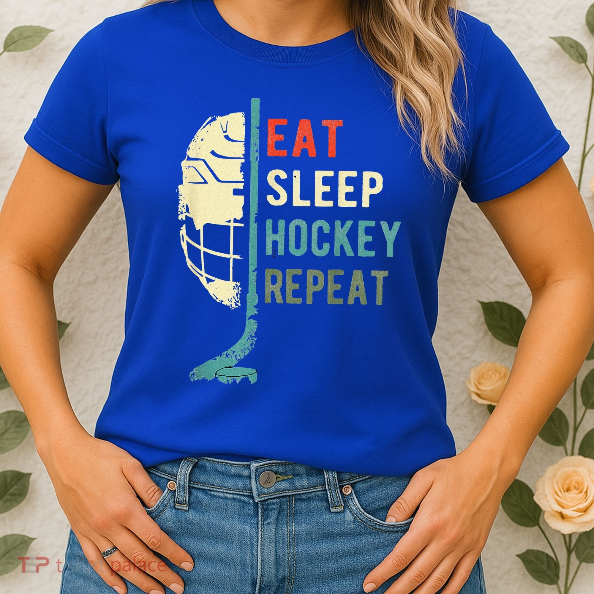 Eat Sleep Hockey Repeat Hockey Retro Ice Hockey Women's T-Shirt