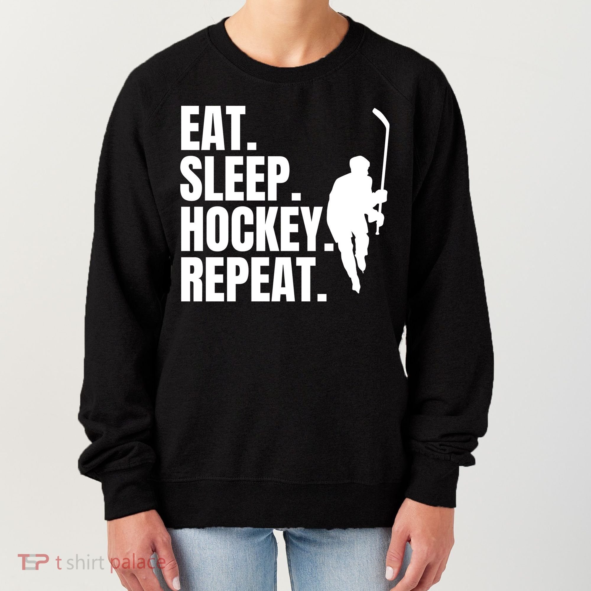 Eat Sleep Hockey Repeat Funny Women's Sweatshirt