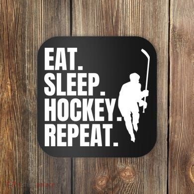 Eat Sleep Hockey Repeat Funny Coaster