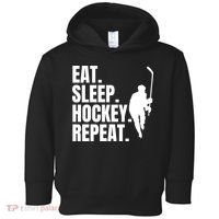 Eat Sleep Hockey Repeat Funny Toddler Hoodie thumb 0