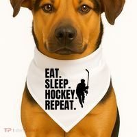 Eat Sleep Hockey Repeat Funny USA-Made Doggie Bandana thumb 1