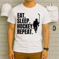 Eat Sleep Hockey Repeat Funny T-Shirt thumb 6