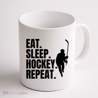 Eat Sleep Hockey Repeat Funny Coffee Mug back