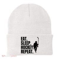 Eat Sleep Hockey Repeat Funny Beanie thumb 0