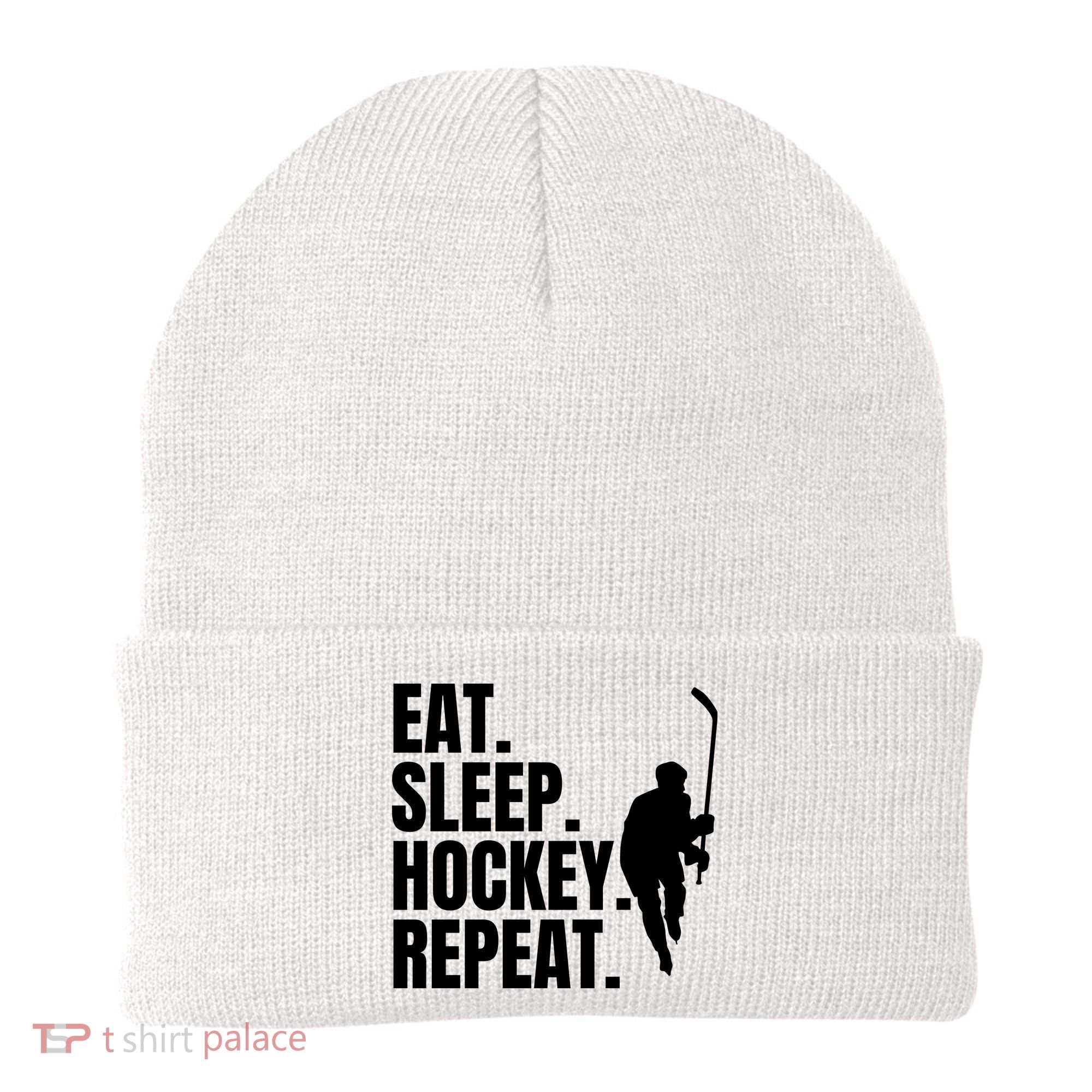 Eat Sleep Hockey Repeat Funny Beanie