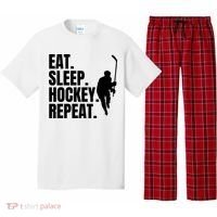Eat Sleep Hockey Repeat Funny Pajama Set thumb 0