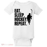 Eat Sleep Hockey Repeat Funny Baby Bodysuit thumb 0