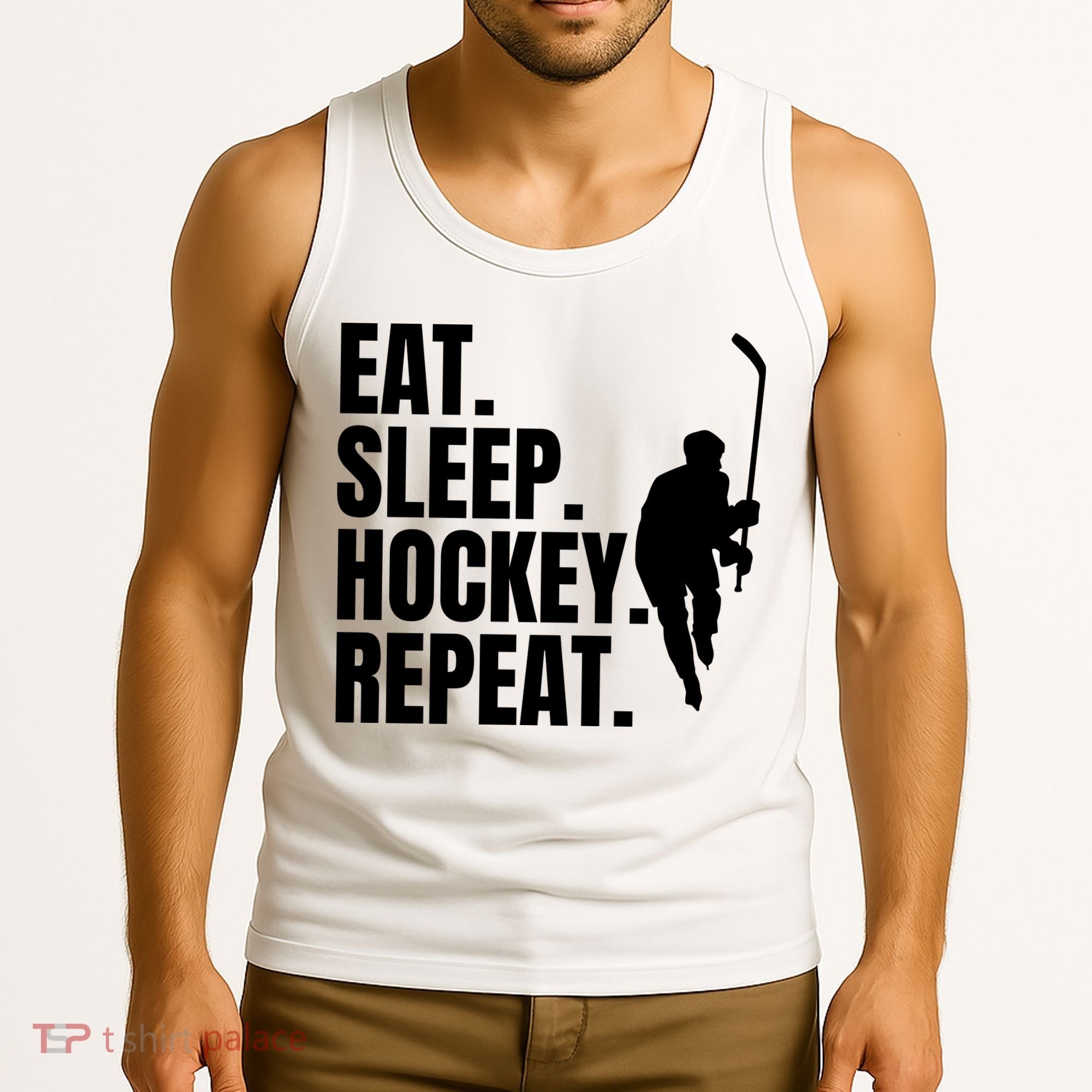 Eat Sleep Hockey Repeat Funny Tank Top