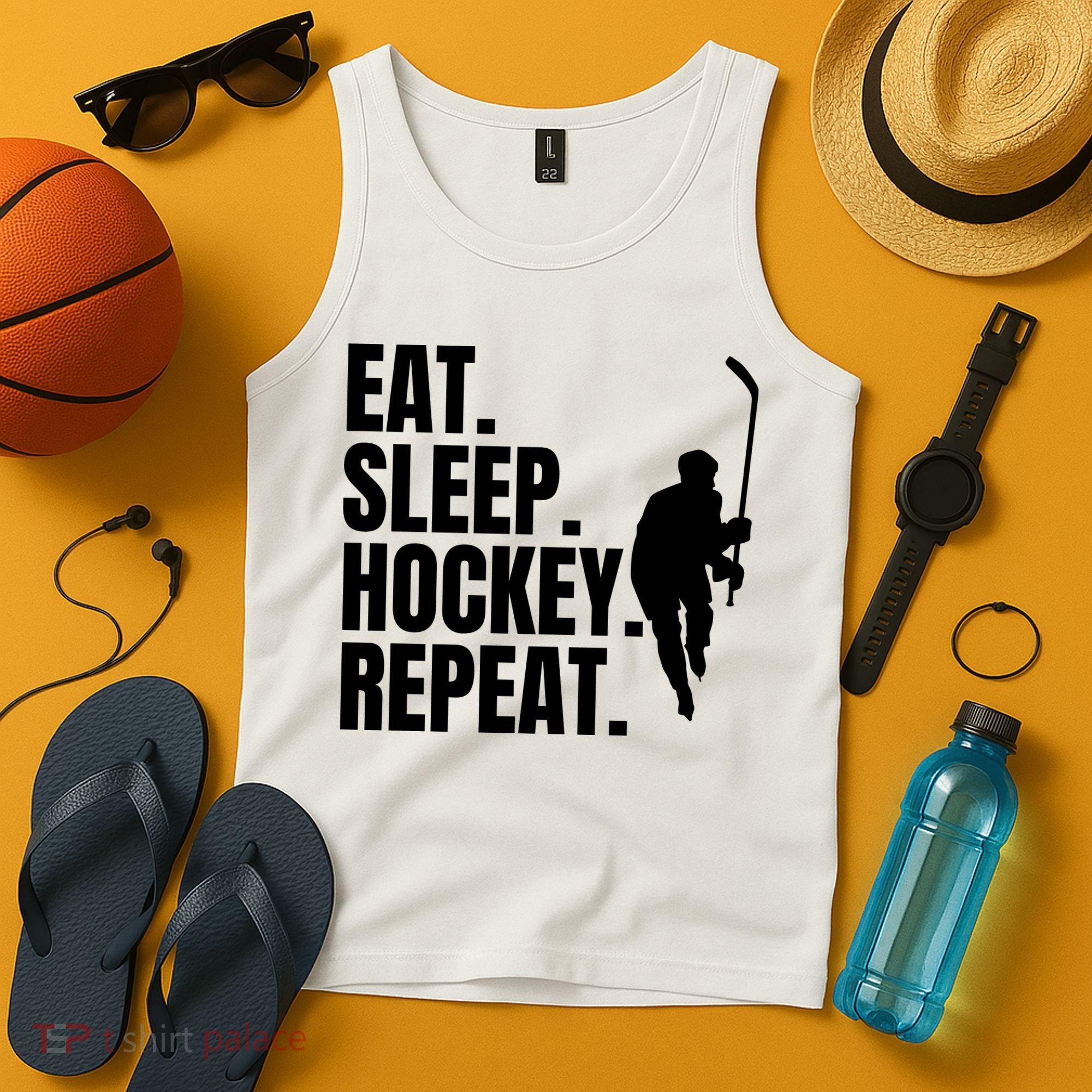 Eat Sleep Hockey Repeat Funny Tank Top
