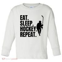 Eat Sleep Hockey Repeat Funny Toddler Long Sleeve Shirt thumb 0