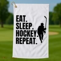 Eat Sleep Hockey Repeat Funny Golf Towel thumb 1