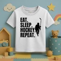 Eat Sleep Hockey Repeat Funny Toddler T-Shirt thumb 3