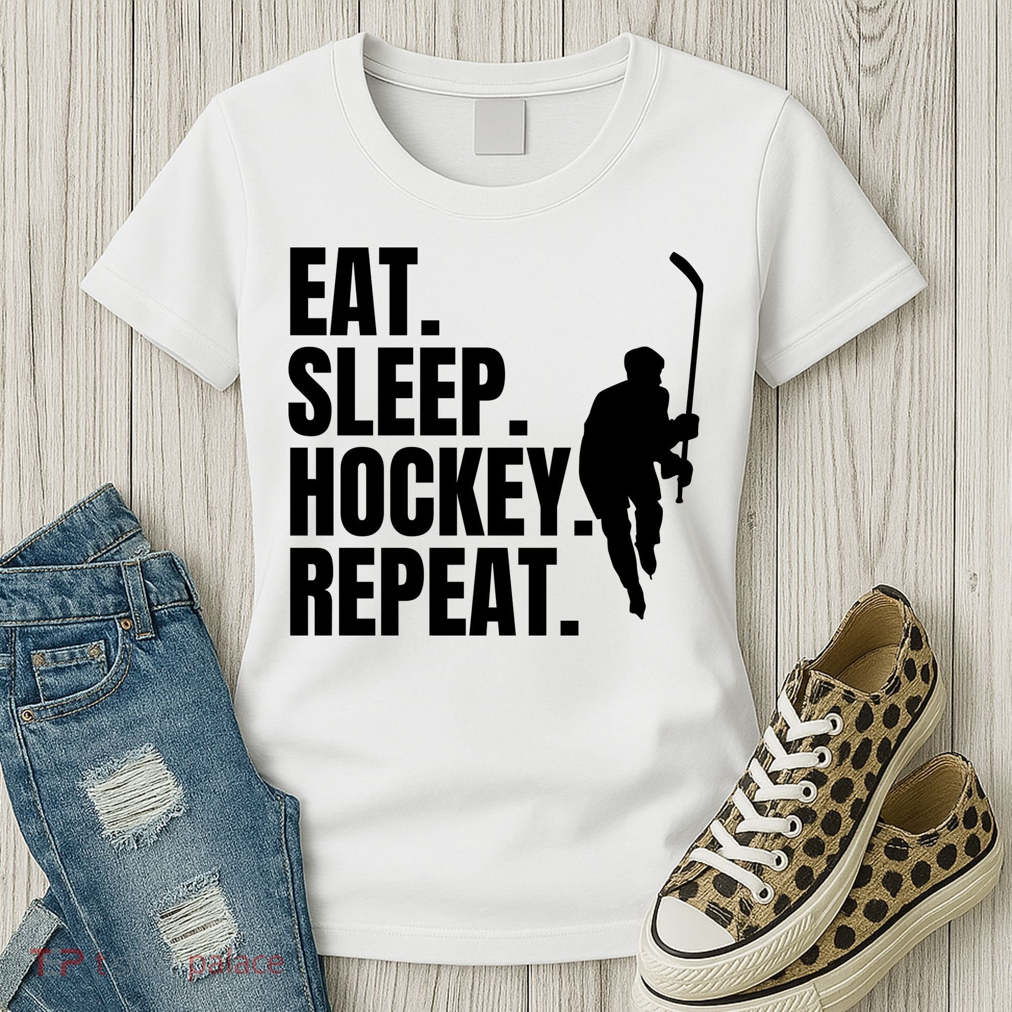 Eat Sleep Hockey Repeat Funny Women's T-Shirt