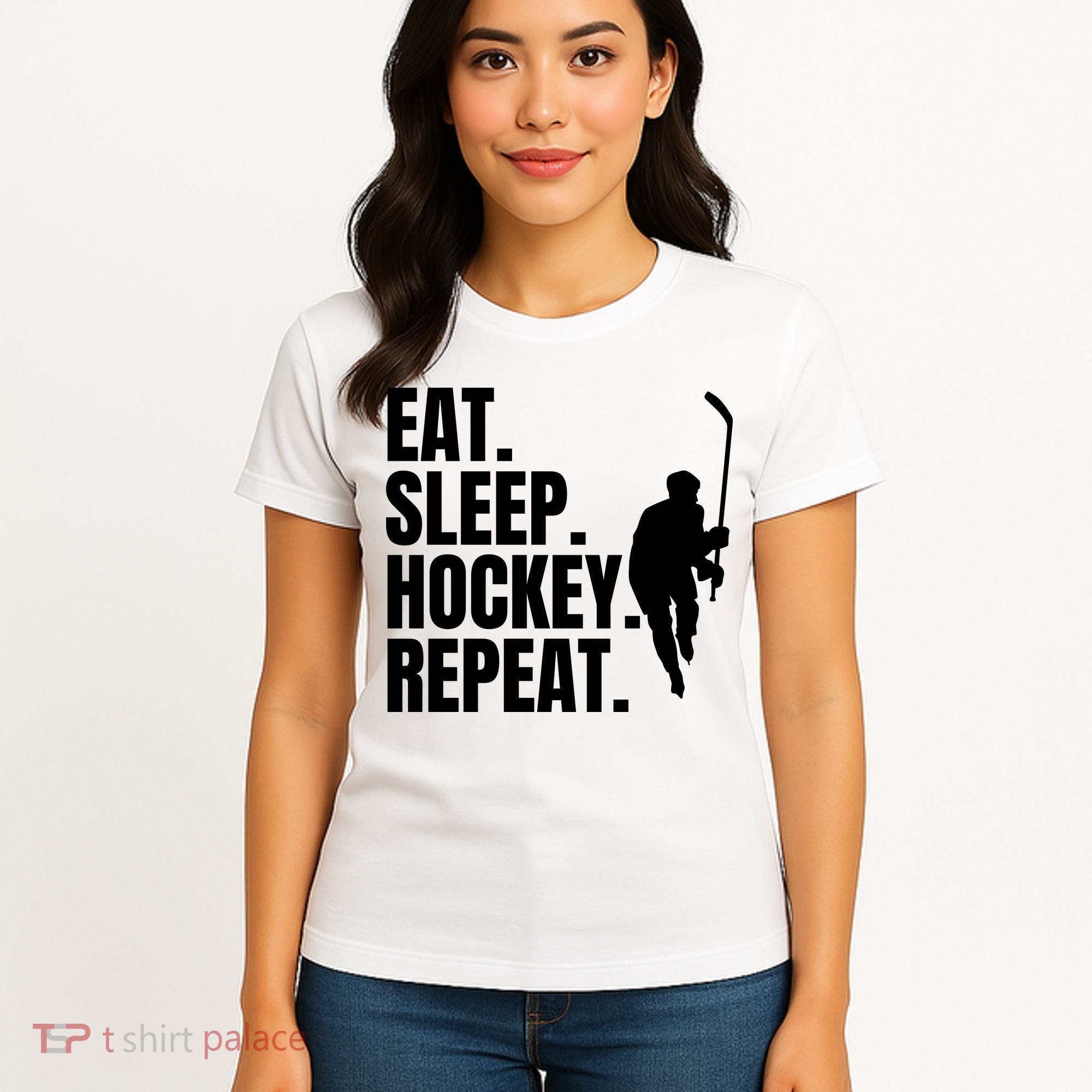 Eat Sleep Hockey Repeat Funny Women's T-Shirt