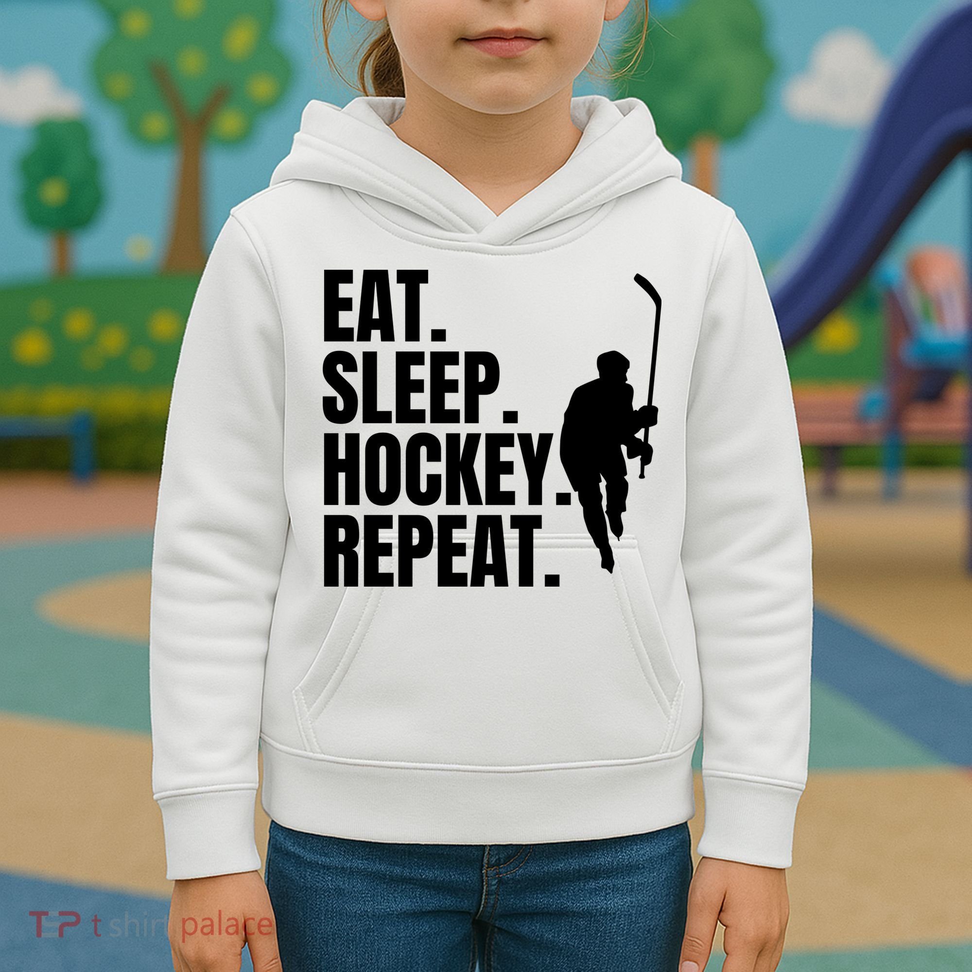 Eat Sleep Hockey Repeat Funny Kids Hoodie