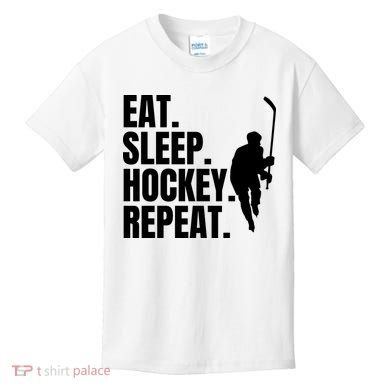 Eat Sleep Hockey Repeat Funny Kids T-Shirt