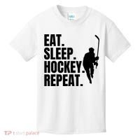 Eat Sleep Hockey Repeat Funny Kids T-Shirt thumb 0