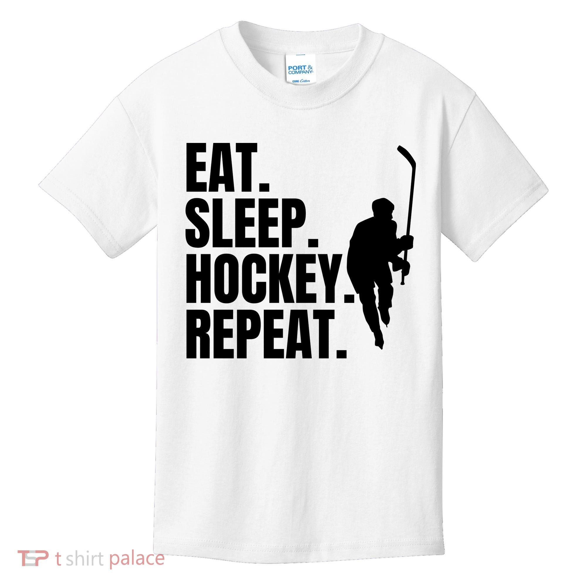 Eat Sleep Hockey Repeat Funny Kids T-Shirt