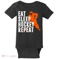 Eat Sleep Hockey Repeat Baby Bodysuit thumb 0