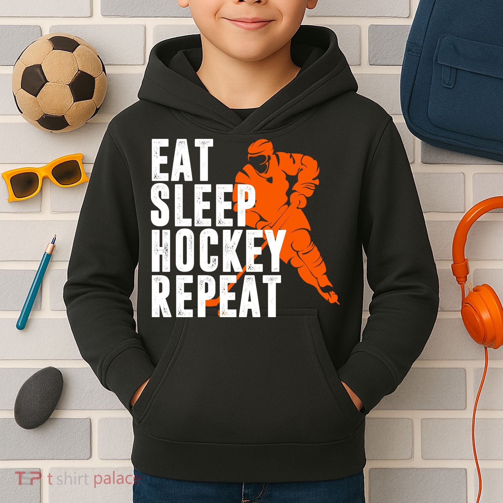 Eat Sleep Hockey Repeat Kids Hoodie