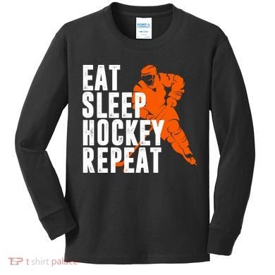 Eat Sleep Hockey Repeat Kids Long Sleeve Shirt