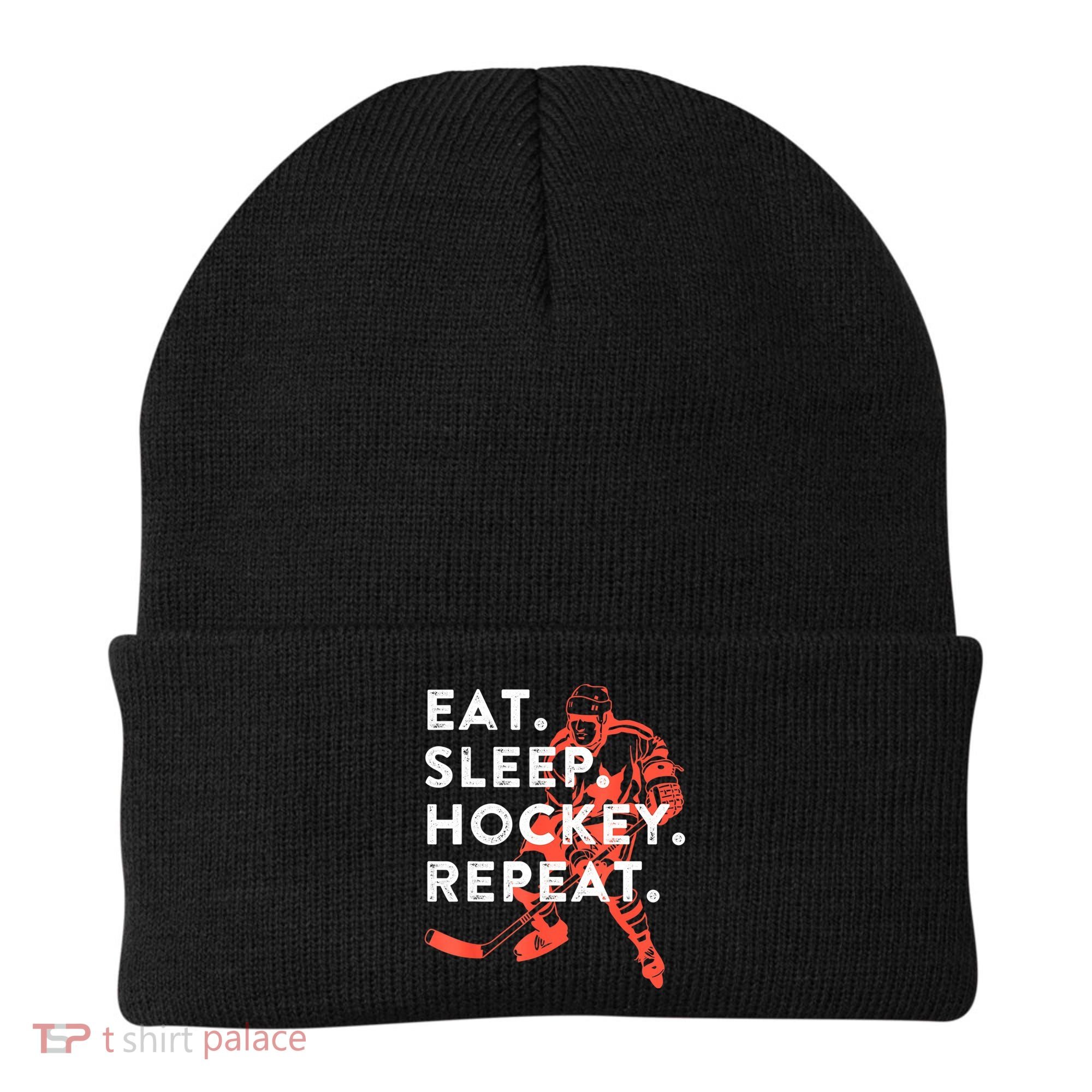 Eat Sleep Hockey Repeat Gift Beanie