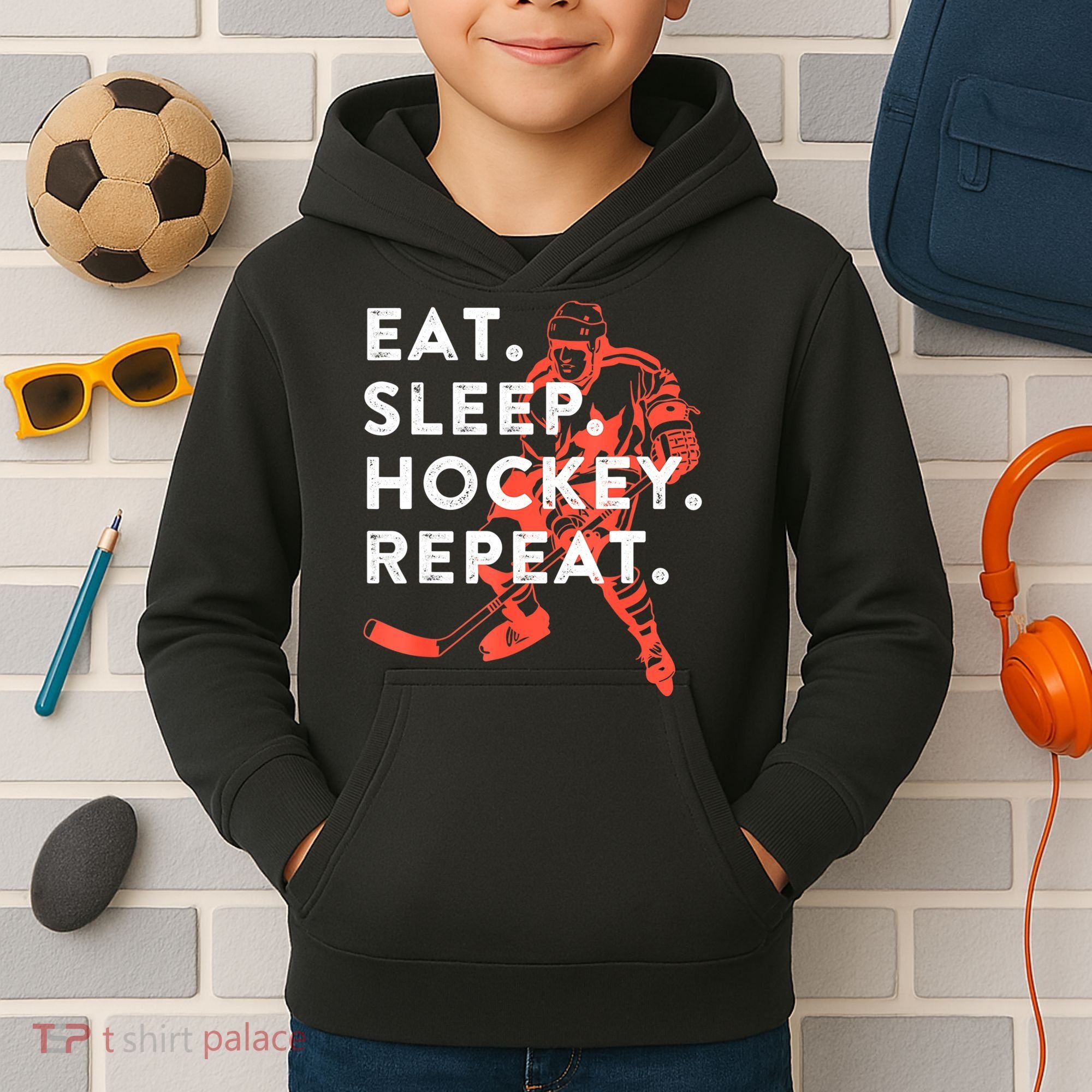 Eat Sleep Hockey Repeat Gift Kids Hoodie