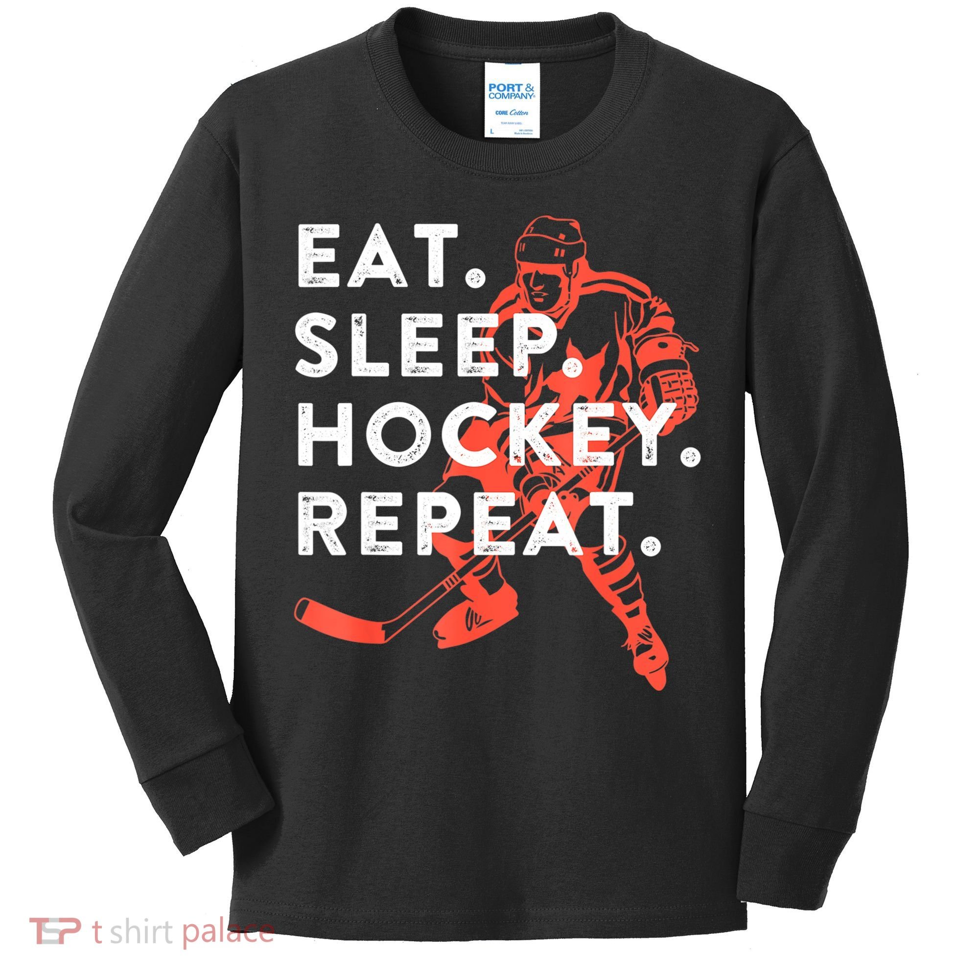 Eat Sleep Hockey Repeat Gift Kids Long Sleeve Shirt