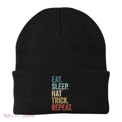 Eat Sleep Hat Trick Repeat Soccer Ice Hockey Gift Beanie