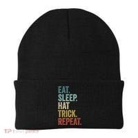 Eat Sleep Hat Trick Repeat Soccer Ice Hockey Gift Beanie thumb 0