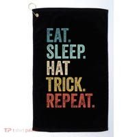 Eat Sleep Hat Trick Repeat Soccer Ice Hockey Gift Golf Towel thumb 0