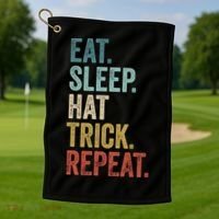 Eat Sleep Hat Trick Repeat Soccer Ice Hockey Gift Golf Towel thumb 1