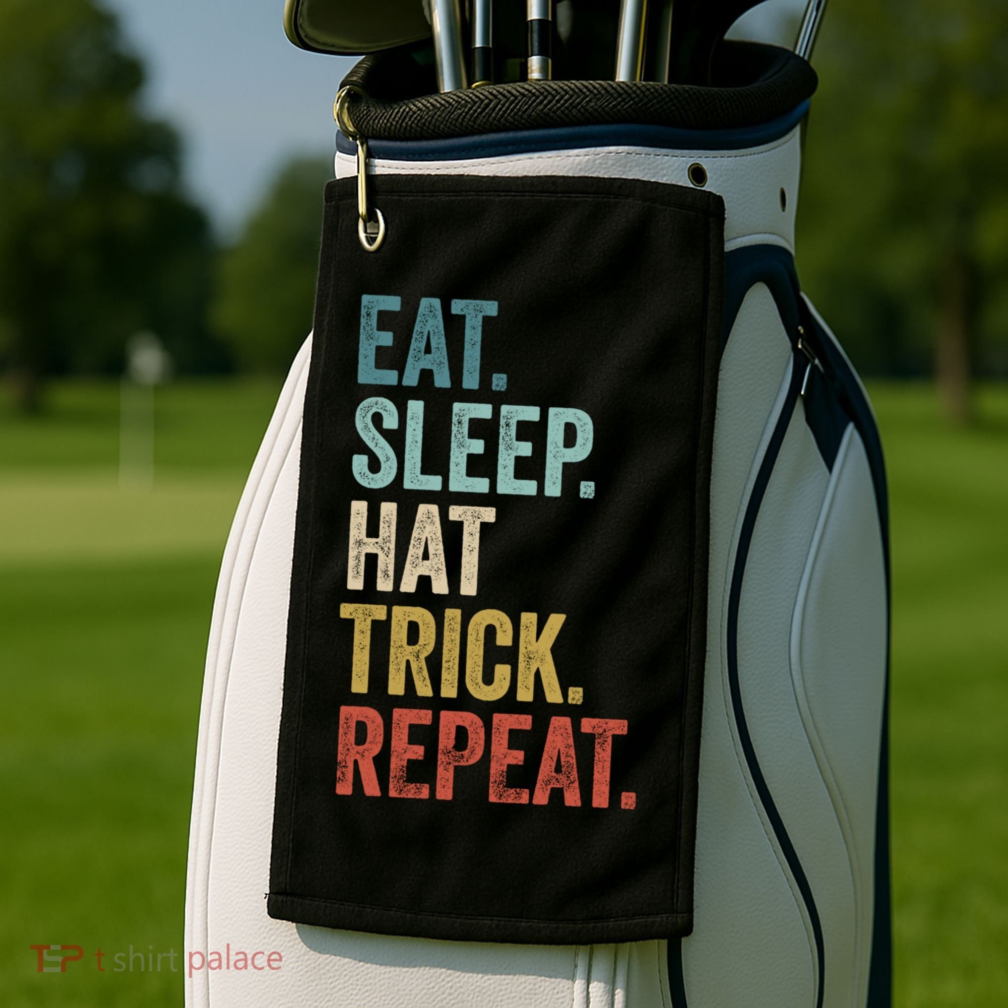 Eat Sleep Hat Trick Repeat Soccer Ice Hockey Gift Golf Towel