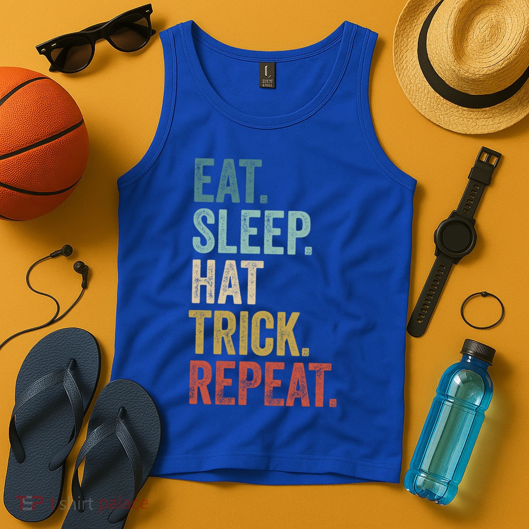 Eat Sleep Hat Trick Repeat Soccer Ice Hockey Gift Tank Top