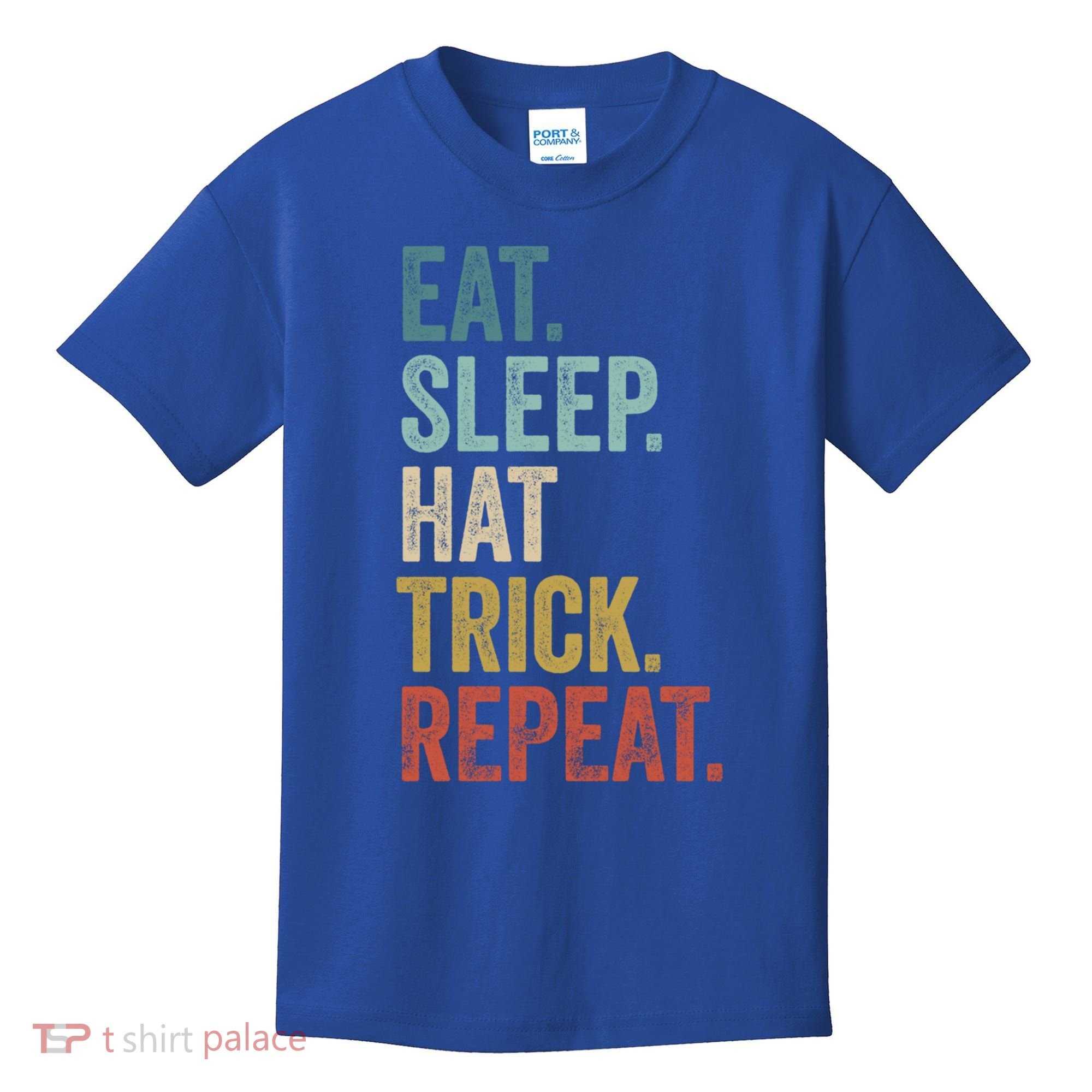 Eat Sleep Hat Trick Repeat Soccer Ice Hockey Gift Kids T-Shirt