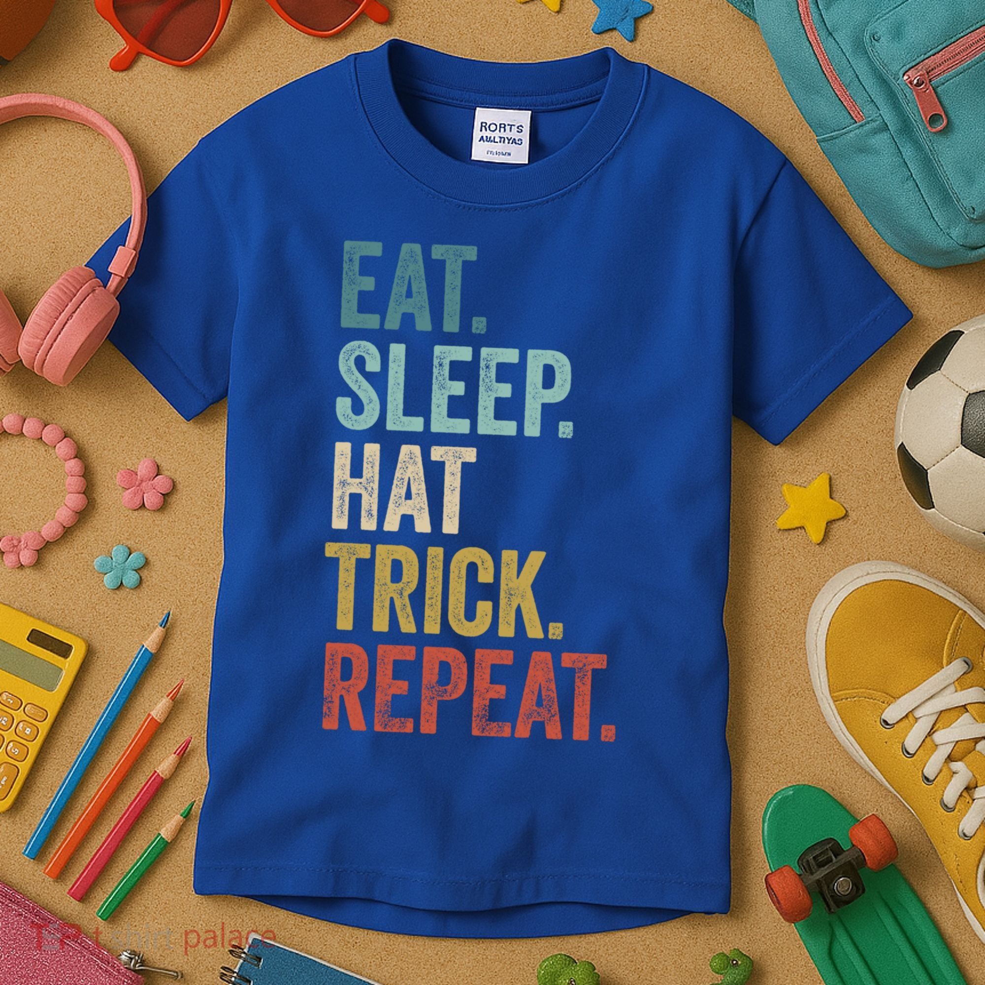 Eat Sleep Hat Trick Repeat Soccer Ice Hockey Gift Kids T-Shirt