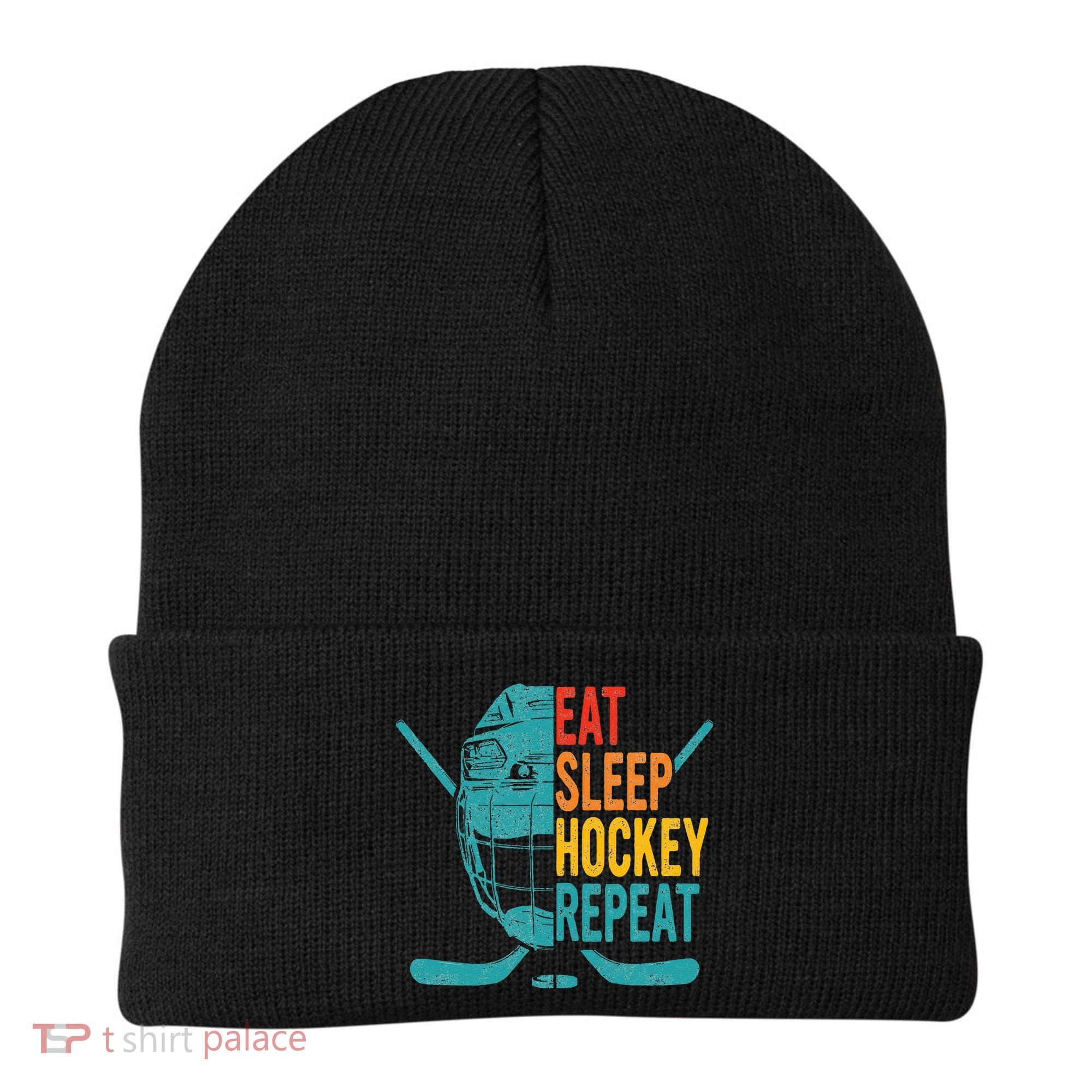 Eat Sleep Hockey Repeat Hockey Ice Hockey Beanie