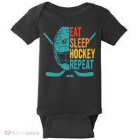 Eat Sleep Hockey Repeat Hockey Ice Hockey Baby Bodysuit thumb 0