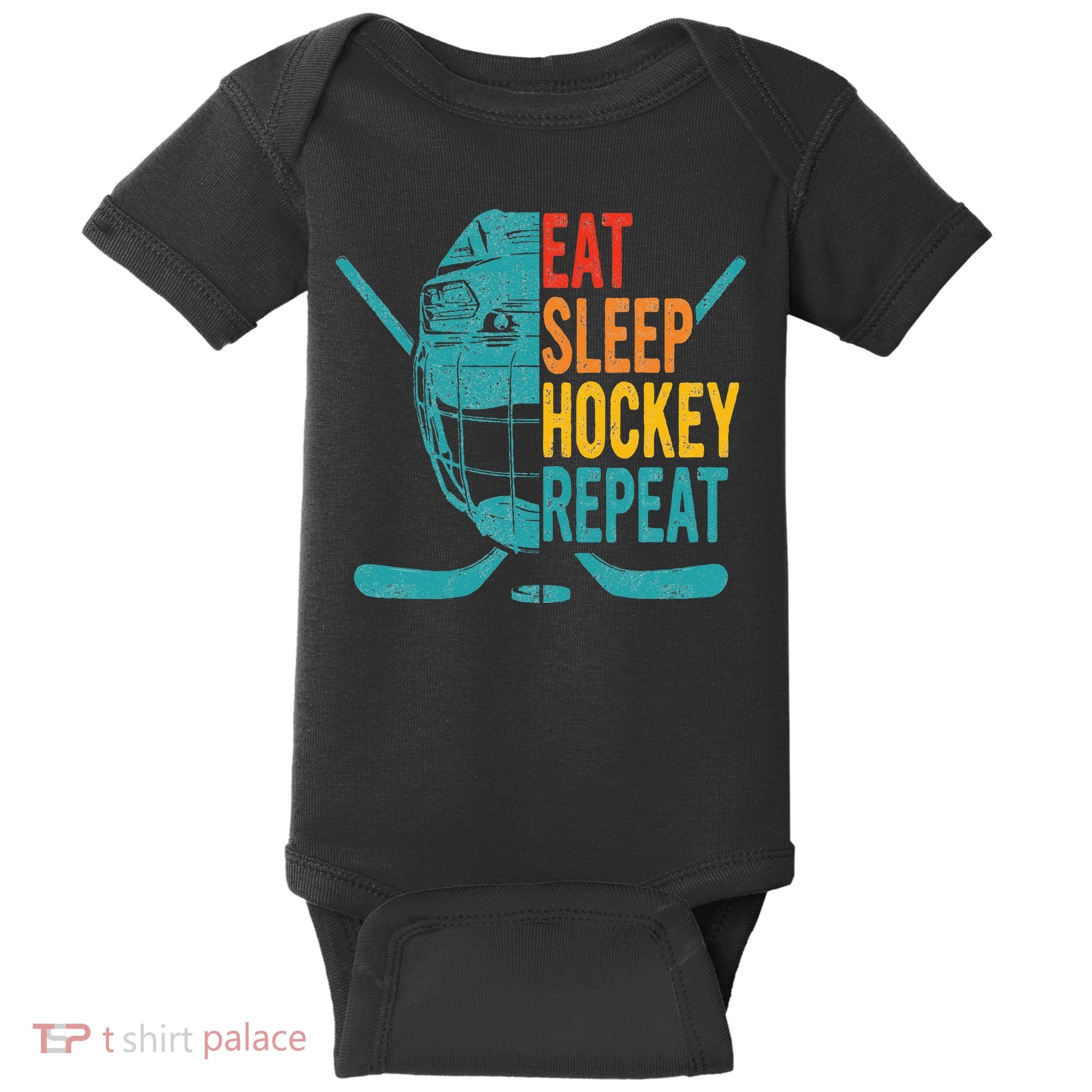 Eat Sleep Hockey Repeat Hockey Ice Hockey Baby Bodysuit