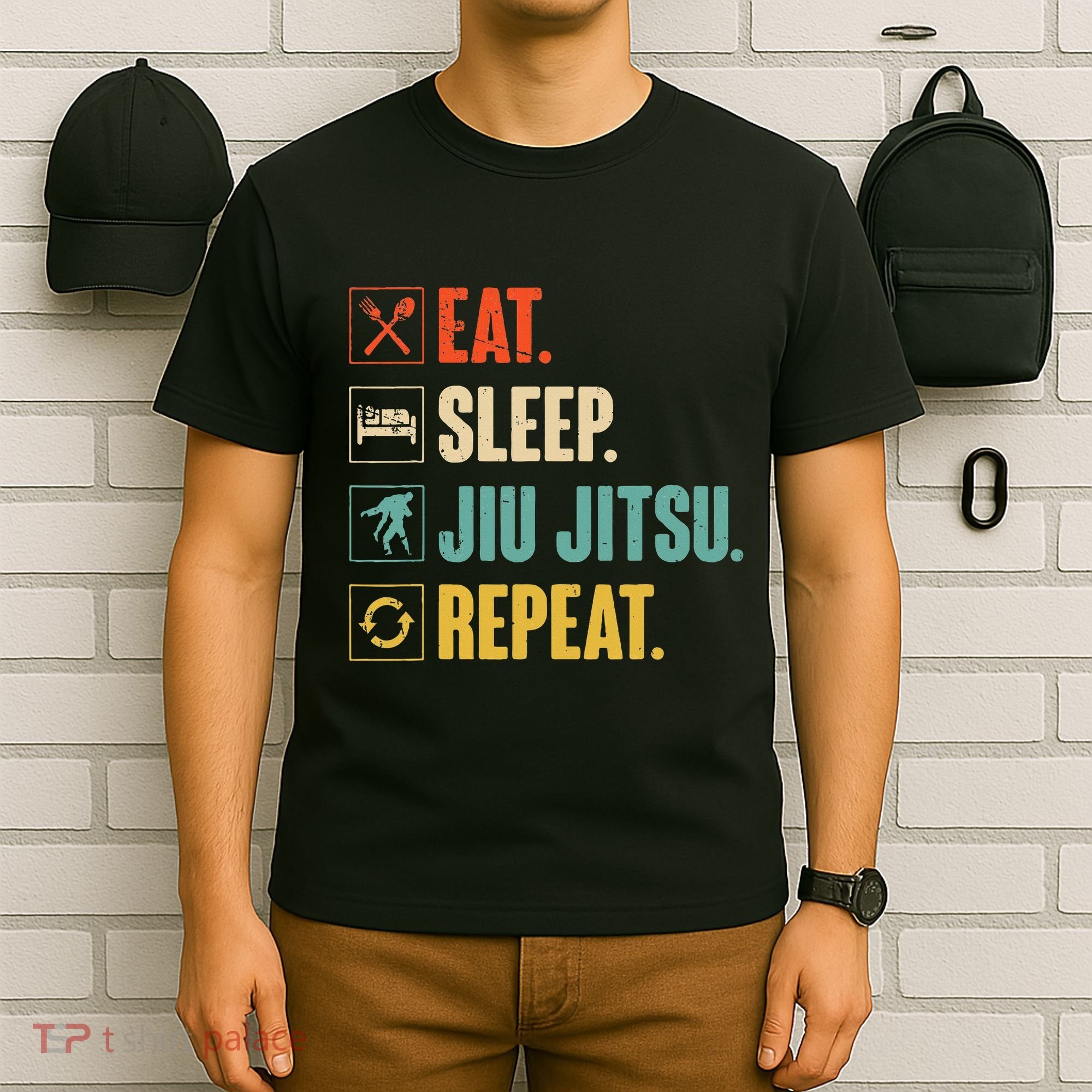 Eat Sleep Jiujitsu Repeat Funny Jiujitsu Martial Art Combat T-Shirt