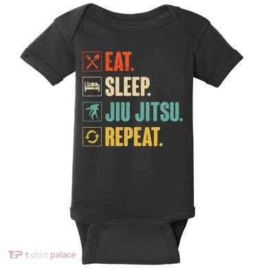 Eat Sleep Jiujitsu Repeat Funny Jiujitsu Martial Art Combat Baby Bodysuit