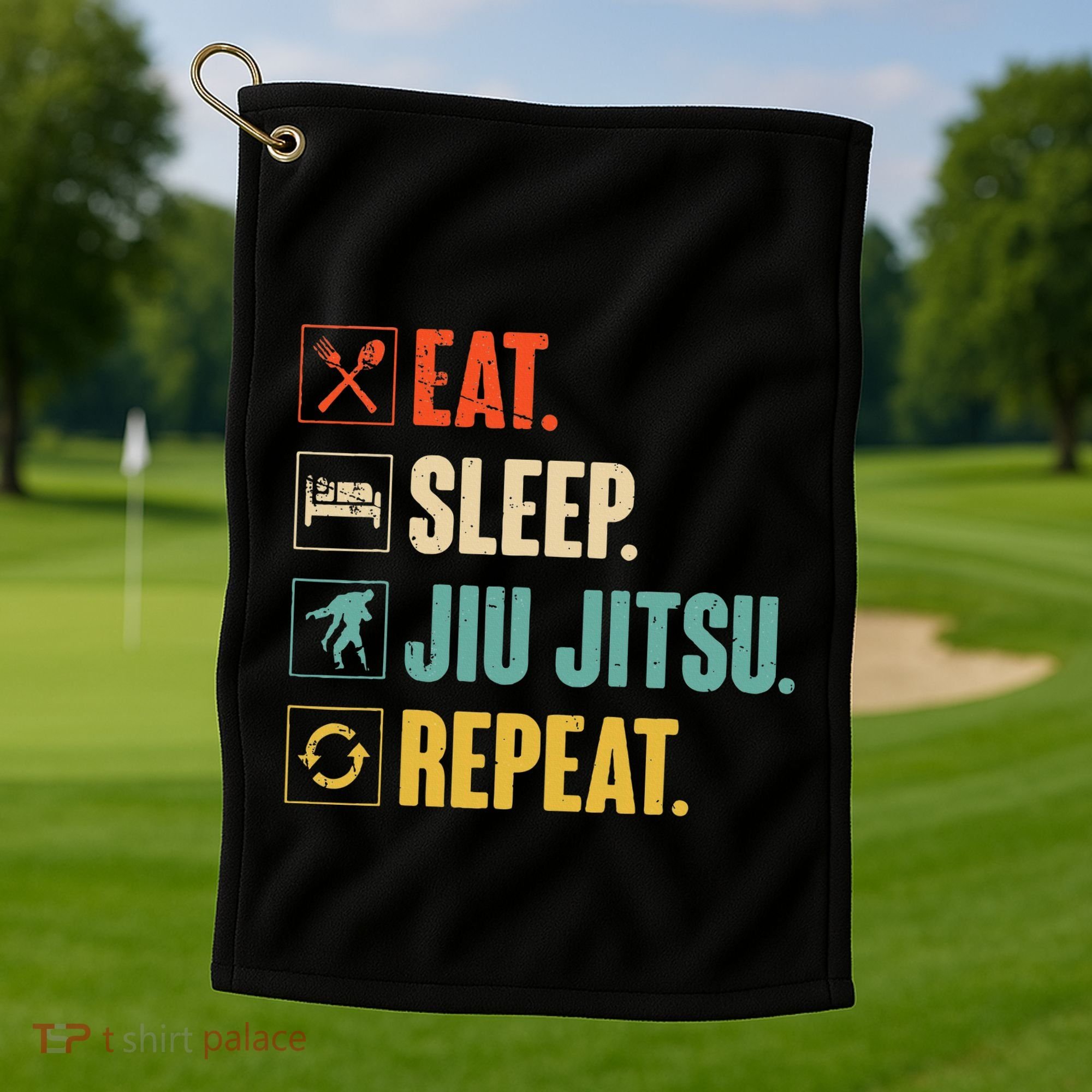 Eat Sleep Jiujitsu Repeat Funny Jiujitsu Martial Art Combat Golf Towel