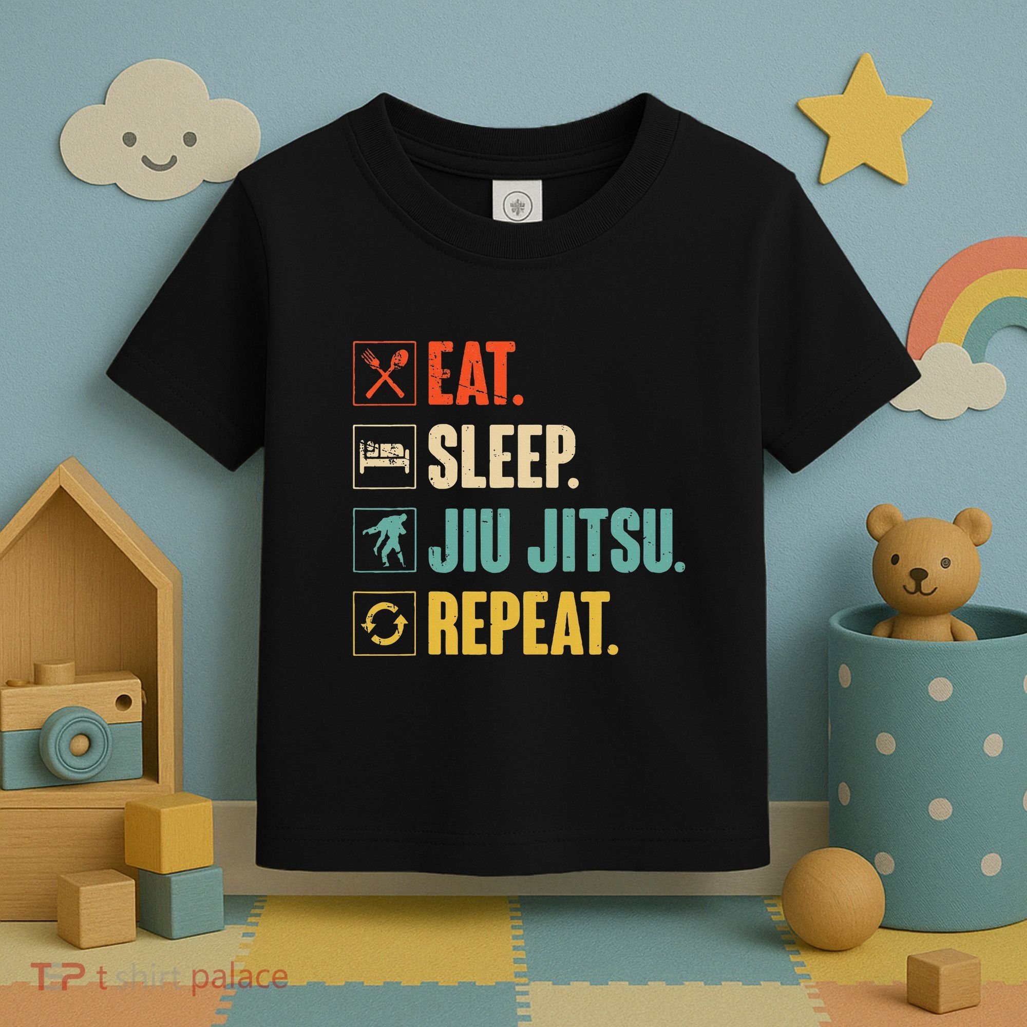 Eat Sleep Jiujitsu Repeat Funny Jiujitsu Martial Art Combat Toddler T-Shirt