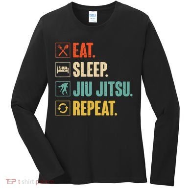 Eat Sleep Jiujitsu Repeat Funny Jiujitsu Martial Art Combat Women's Long Sleeve Shirt