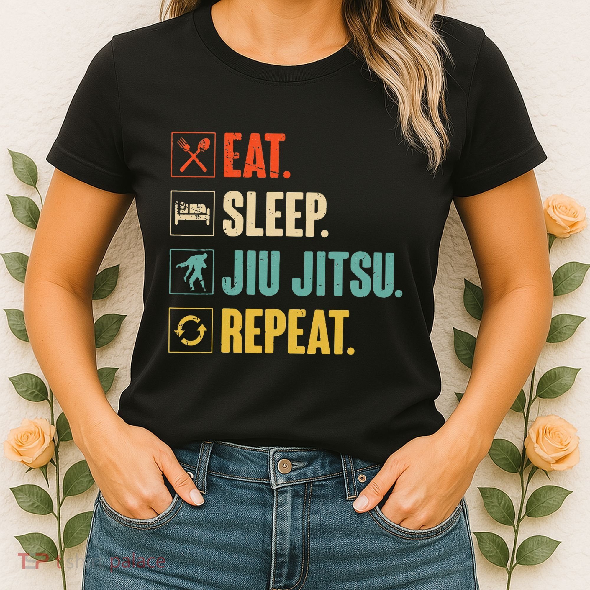 Eat Sleep Jiujitsu Repeat Funny Jiujitsu Martial Art Combat Women's T-Shirt