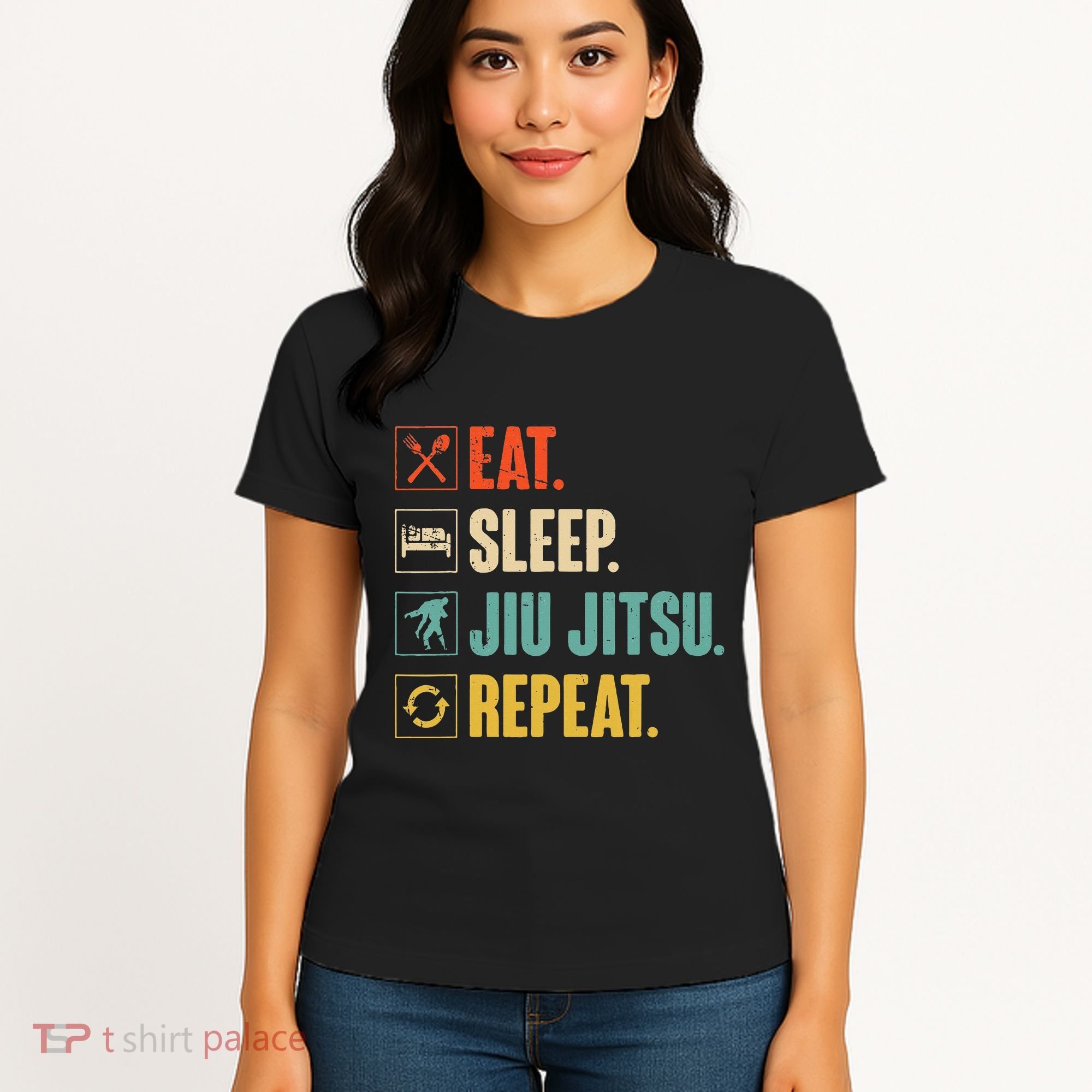 Eat Sleep Jiujitsu Repeat Funny Jiujitsu Martial Art Combat Women's T-Shirt