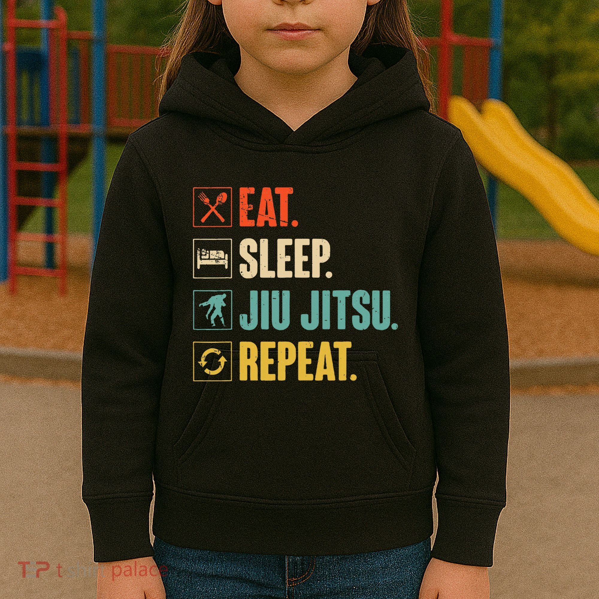 Eat Sleep Jiujitsu Repeat Funny Jiujitsu Martial Art Combat Kids Hoodie