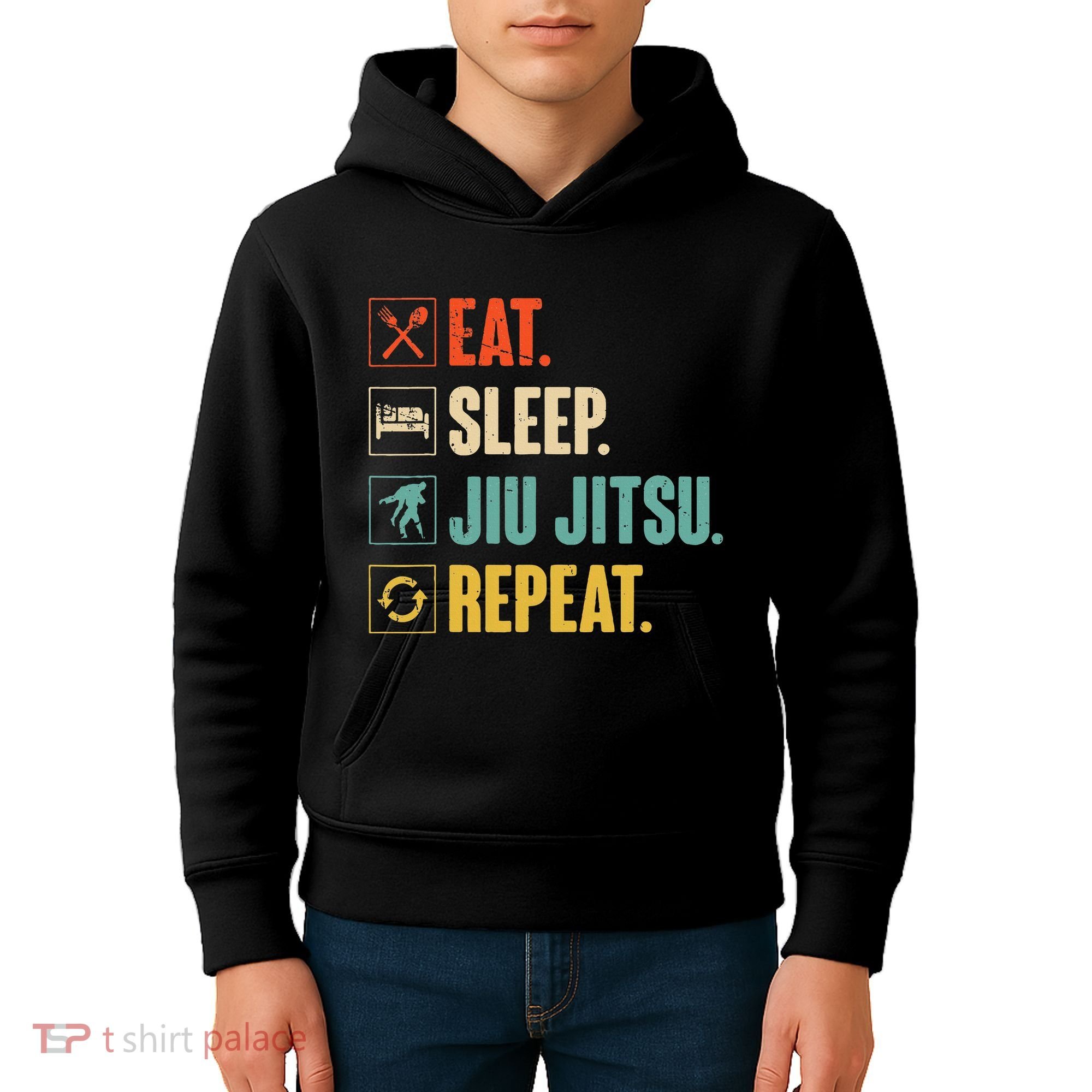 Eat Sleep Jiujitsu Repeat Funny Jiujitsu Martial Art Combat Kids Hoodie